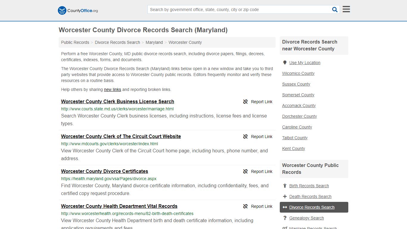 Divorce Records Search - Worcester County, MD (Divorce Certificates ...